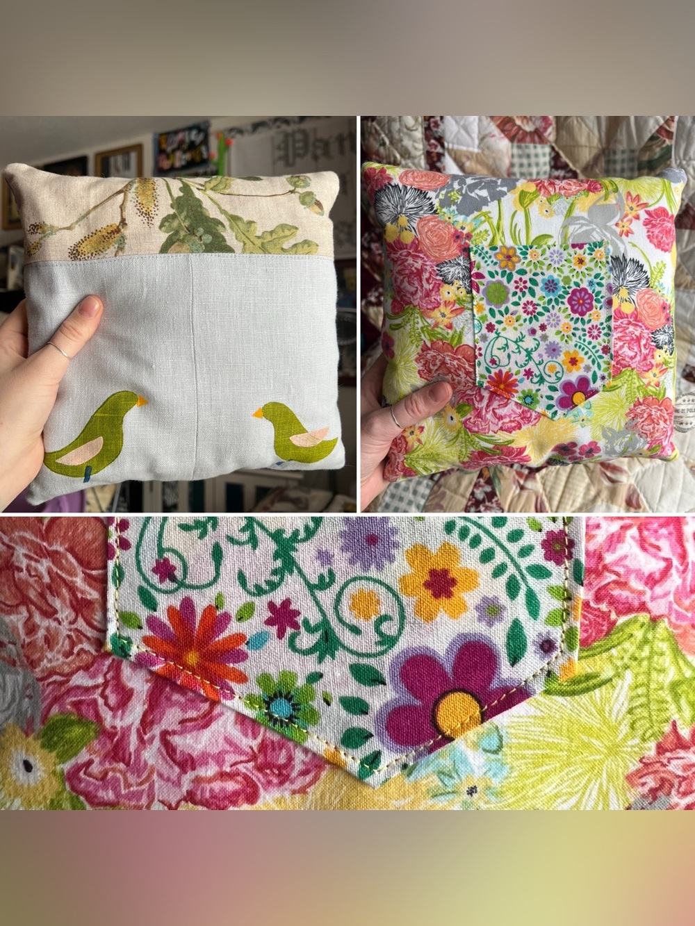 Tooth Fairy Pillow - Designer Fabrics Green Birds and Florals